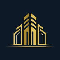 A minimalist logo featuring a building in gold color against a black background, A minimalist logo that captures the essence of e-commerce vector