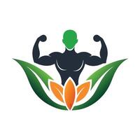 A powerful and sleek logo design representing a bodybuilding company, Create a sleek logo that embodies the idea of wellness and strength vector