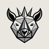 A side view of a rhinoceros head, captured in black and white, showcasing its distinctive features, Design a geometric interpretation of a rhinoceros head for a minimalist logo vector