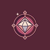 un diamante forma adjunto dentro un círculo, conjunto en contra un púrpura fondo, diseño un moderno logo para un hecho a mano joyería Tienda con un minimalista piedra preciosa icono vector