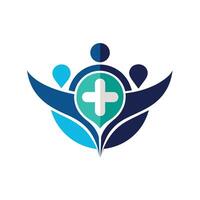 A group of people holding hands with a cross symbol on it, showing unity and faith, Craft a minimalist logo for a healthcare consulting agency that prioritizes patient-centered care vector