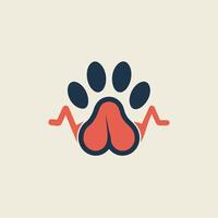 Close-up of a dogs paw with a vibrant red heart symbol on it, showcasing love and affection, Clean, minimalistic design of a pet paw and heartbeat line vector