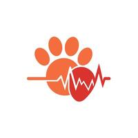 A cats paw gently rests on top of a heart symbolizing love and companionship, Clean, minimalistic design of a pet paw and heartbeat line vector