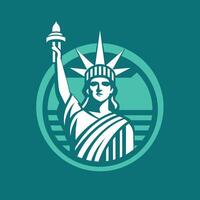 The Statue of Liberty holds a torch in this iconic symbol of freedom and democracy, A simplified version of the Statue of Liberty, minimalist simple modern logo design vector