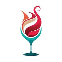 A wine glass with a sleek design featuring a vibrant red and orange swirl, A sleek design of a wine glass with swirling liquid, minimalist simple modern logo design vector