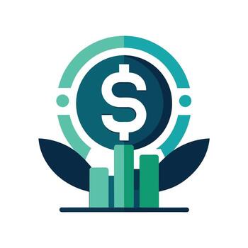 A dollar sign symbol is placed on top of a green plant in a minimalist setting, Create a minimalist icon featuring a stylized dollar sign for a financial consulting business vector
