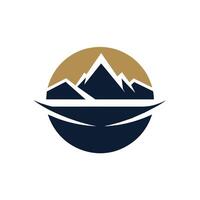 A mountain featuring a lake in its center, Construct a minimalist logo using negative space to create a hidden image vector