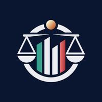 A logo of scales of justice displayed on a dark background, symbolizing fairness and equality in the legal system, Craft a clean graphic for a legal practice management app vector