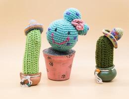 Crafts in cactus wool crocheted for decoration photo