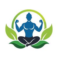 A woman is seated in a lotus pose, showcasing flexibility and relaxation, Create a sleek logo that embodies the idea of wellness and strength vector