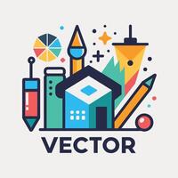 Colorful logo design showcasing a house and pencil in a dynamic composition, Create a visual identity for a creative studio specializing in clean and simple designs vector