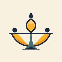 Stylized logo of a scale with three people on it, symbolizing balance and equality, Develop a minimalist logo that reflects balance and harmony vector