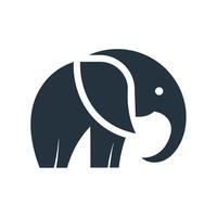 A large elephant with a lengthy trunk and sharp tusks standing against a plain background, Develop a minimalist logo using negative space to form an elephant illustration vector