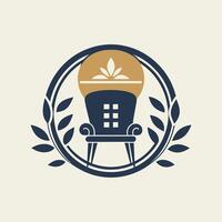 A logo featuring a chair and a light bulb, designed with simplicity and sophistication, Design a simple and sophisticated logo for a stylish furniture store vector