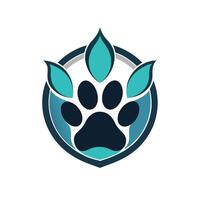 A dogs paw with several leaves nestled inside, showcasing a close connection to nature, Design a sleek and modern logo showcasing a pet paw in a minimalistic style vector