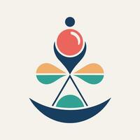 Stylized logo featuring a person in a boat, symbolizing balance and movement, Develop a minimalist logo that reflects balance and harmony vector