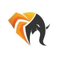 The head of an elephant with an orange and black tail, Design a sleek and modern logo incorporating an abstract elephant shape vector