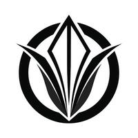 un pulcro y moderno negro y blanco logo presentando un estilizado flor diseño, diseño un pulcro y moderno logo utilizando solamente negro y blanco colores vector