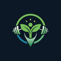 Logo featuring a green leaf and a pair of dumbbells, symbolizing a blend of nature and fitness, Design a simple logo that conveys the idea of communication vector