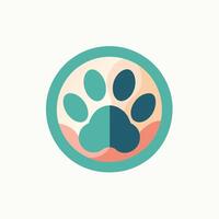 un perros pata formando un circulo en un blanco fondo, simbolizando mascota adopción agencia, un símbolo para un mascota adopción agencia con un simplificado pata impresión diseño vector