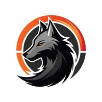 A wolfs head enclosed by an orange circle, A sleek and modern design featuring a lone wolf's silhouette against a minimalistic background vector