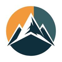 A mountain peak depicted inside a circular shape, A simplistic icon of a mountain peak conveying strength and determination vector