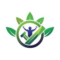 A person standing inside a green leaf logo, Design a simple logo that conveys the idea of communication vector