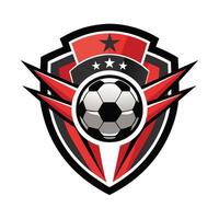 A soccer ball positioned in the center of a shield, symbolizing protection and strength, A sleek, modern mark that conveys the energy of a soccer team vector