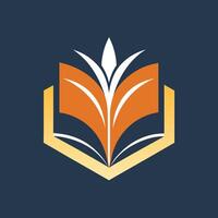 An open book with a leaf resting on top, symbolizing nature and learning, Conceptualize a clean and stylish emblem for a book publisher vector