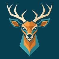 Deer head with antlers displayed against a vibrant blue background, A stylized deer head icon, minimalist simple modern logo design vector