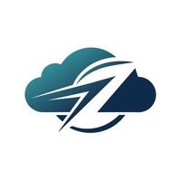 Lightning bolt striking through the center of a cloud in the sky, Develop a sleek and contemporary logo for a cloud computing brand vector