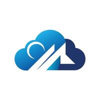 un azul nube con un blanco flecha en parte superior de él, generar un pulcro y sencillo logo para un nube informática empresa vector