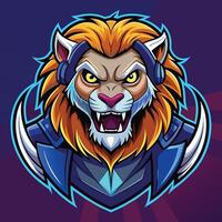 Illustrated lion mascot wearing headphones, symbolizing gaming culture, Illustrated Gaming Lion, An illustration of the gaming lion mascot vector