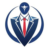 A man dressed in a formal suit with a red tie, Design a simple logo that exudes professionalism for a legal advisory firm vector