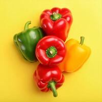 colorful bell peppers on yellow background photo