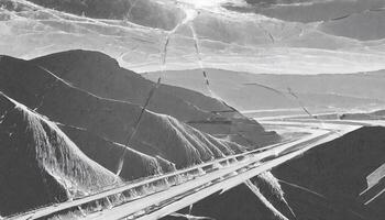 a black and white photo of a mountain road