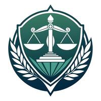 A clean and sophisticated emblem representing a law firm, showcasing professionalism and trustworthiness, Develop a clean and sophisticated emblem that evokes a sense of balance and vitality vector