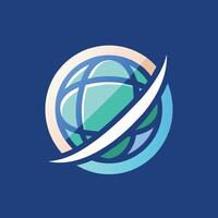 Sleek logo design featuring a blue and white color scheme with a globe symbol, A sleek, minimalist design featuring a globe symbol for a travel app vector