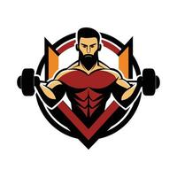 A man with a beard holding a barbell, Create a minimalist logo for a sleek and upscale tech store vector