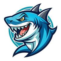 Illustration of a furious blue shark displaying its teeth with an open mouth, Illustrated Furious Shark, Logo, Mascot vector