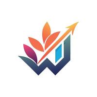 The letter W contains a leaf, symbolizing growth and nature, Incorporate a subtle gradient to symbolize growth and progress in a minimalist logo vector