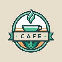 un taza de café adornado con un cinta envuelto alrededor él, diseño un logo para un moderno café con limpiar líneas y sutil colores vector