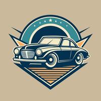 An old car adorned with stars on its roof, showcasing a nostalgic design, Design a logo that captures the nostalgia and timeless elegance of vintage automobiles vector