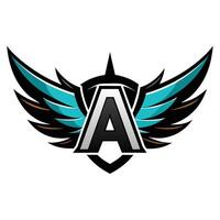A logo of the letter A with wings attached, set against a white backdrop, Initial letter A logo and wings symbol vector