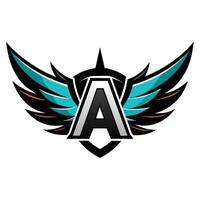 A logo of the letter A with wings attached, set against a white backdrop, Initial letter A logo and wings symbol vector