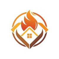 A house burning fiercely with fire raging inside, Develop a polished icon reflecting the idea of hospitality and warmth vector