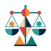 A balance scale with two balls placed on top of it, Incorporate geometric shapes to represent the balance and accuracy of accounting practices vector