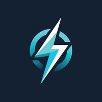 Blue and white lightning logo prominently displayed against a dark background, Incorporate a subtle lightning bolt symbol into a minimalist logo design for a tech company vector
