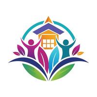 Logo featuring a family with a house in the center, Generate a simplistic symbol for a community center dedicated to youth education and empowerment vector