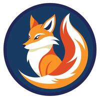 A red fox is sitting inside a blue circle, fox animal logo with simple circle design shape vector